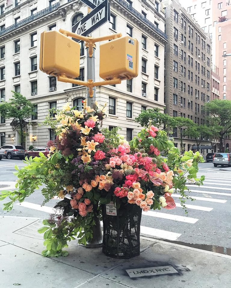 Florist Turns New York Trash Cans into Beautiful Vases Full of Color