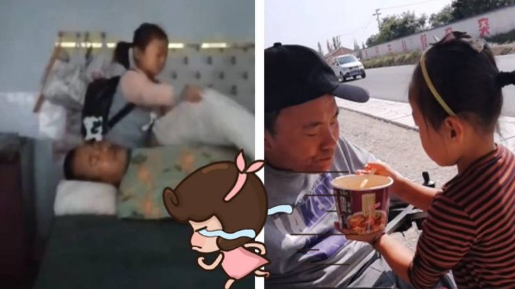 Momen saat gadis berusia 6 tahun sedang merawat ayahnya