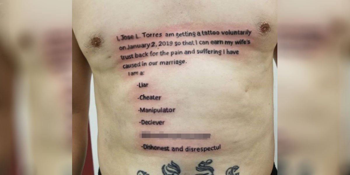 Man Tries to "Earn Back Wife's Trust" with Horrendous Chest Tattoo