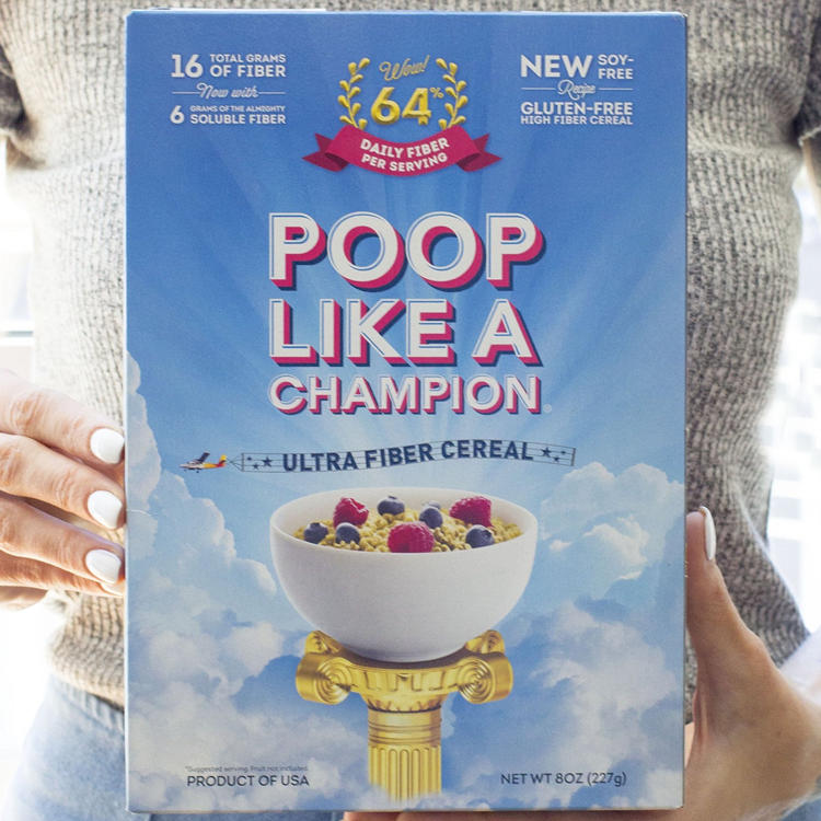 Poop Like A Champion Highest fiber content per 30g than any other cereal on the 