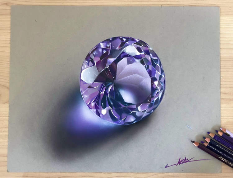 Talented Artist Draws Stunningly-Realistic Gems Using Only Color Pencils